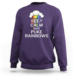 Funny LGBT Pride Sweatshirt Keep Calm And Puke Rainbow TS09 Purple Print Your Wear
