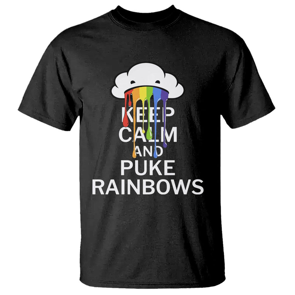 Funny LGBT Pride T Shirt Keep Calm And Puke Rainbow TS09 Black Print Your Wear