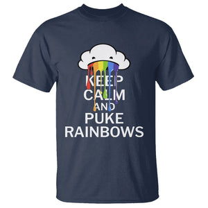 Funny LGBT Pride T Shirt Keep Calm And Puke Rainbow TS09 Navy Print Your Wear