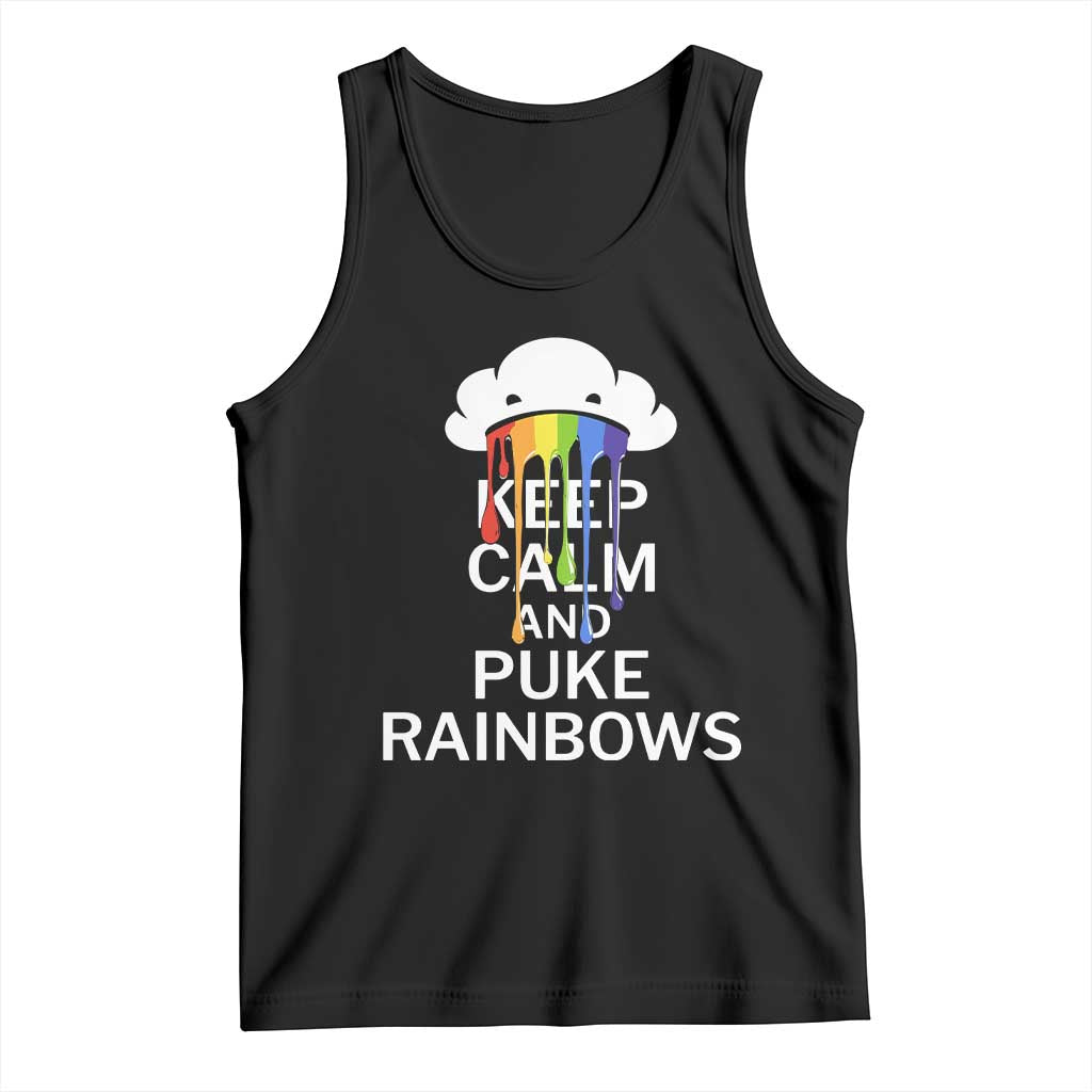 Funny LGBT Pride Tank Top Keep Calm And Puke Rainbow TS09 Black Print Your Wear