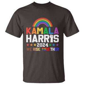 Harris Supporter T Shirt Kamala We Rise Together LGBTQ Rights Rainbow TS09 Dark Chocolate Print Your Wear