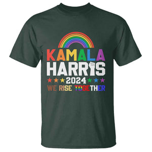 Harris Supporter T Shirt Kamala We Rise Together LGBTQ Rights Rainbow TS09 Dark Forest Green Print Your Wear