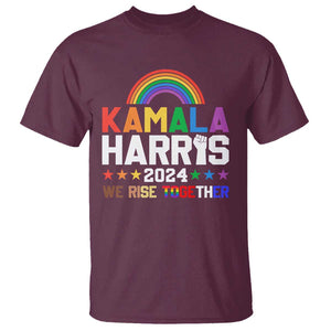 Harris Supporter T Shirt Kamala We Rise Together LGBTQ Rights Rainbow TS09 Maroon Print Your Wear