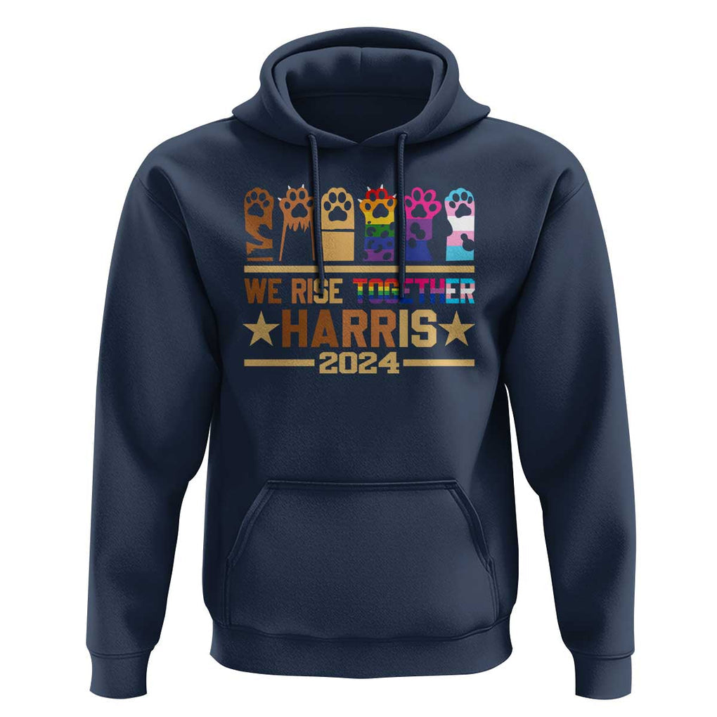 Harris Supporter Hoodie Kamala We Rise Together Cat Ladies LGBTQ Rainbow TS09 Navy Print Your Wear