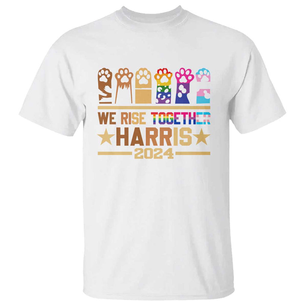 Harris Supporter T Shirt Kamala We Rise Together Cat Ladies LGBTQ Rainbow TS09 White Print Your Wear