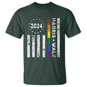 Harris Walz 2024 T Shirt Kamala 47th President American Flag TS09 Dark Forest Green Print Your Wear