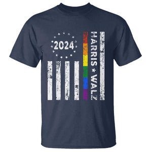 Harris Walz 2024 T Shirt Kamala 47th President American Flag TS09 Navy Print Your Wear