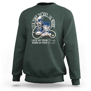 Harris Supporter Sweatshirt Lace Up Your Chucks Shine Up Your Pearls It's Time To Get To Work Kamala 2024 TS09 Dark Forest Green Print Your Wear