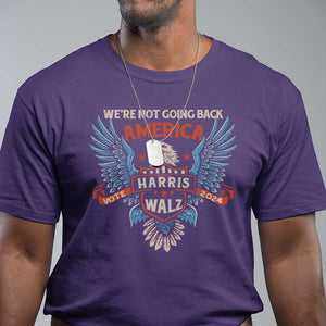 Harris Walz 2024 T Shirt America Eagle We're Not Going Back Kamala Support TS09 Purple Print Your Wear
