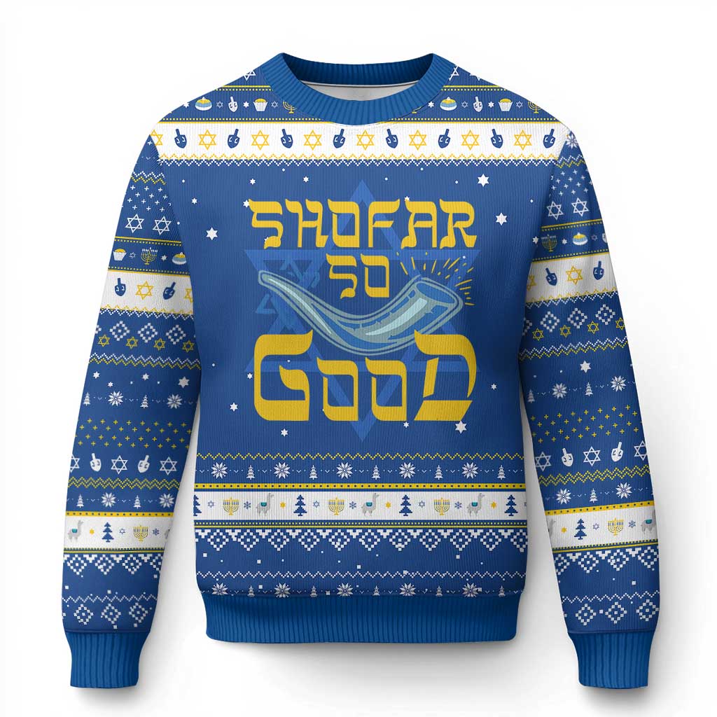 Rosh Hashanah Jewish Hanukkah Ugly Sweater Funny Shofar So Good TS09 Blue White Print Your Wear