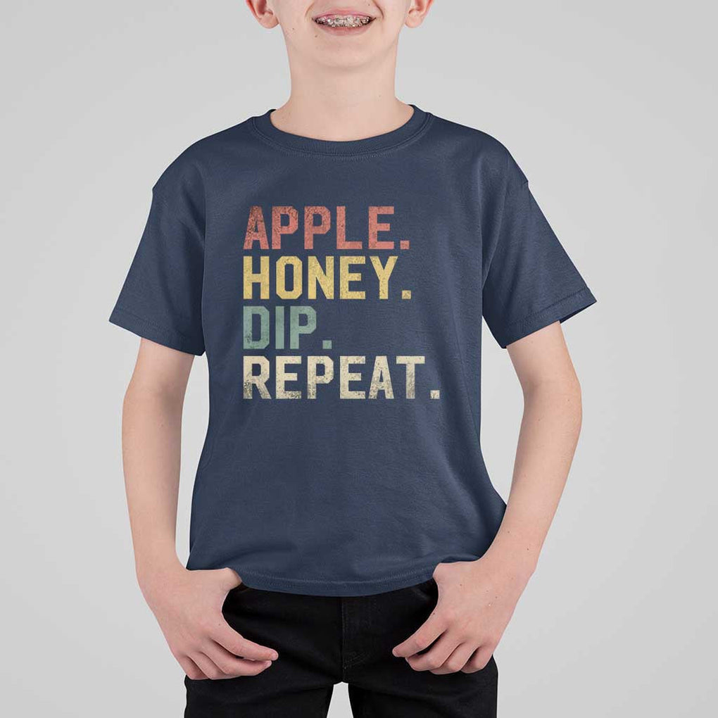 Rosh Hashanah Jewish T Shirt For Kid Apple Honey Dip Repeat TS09 Navy Print Your Wear