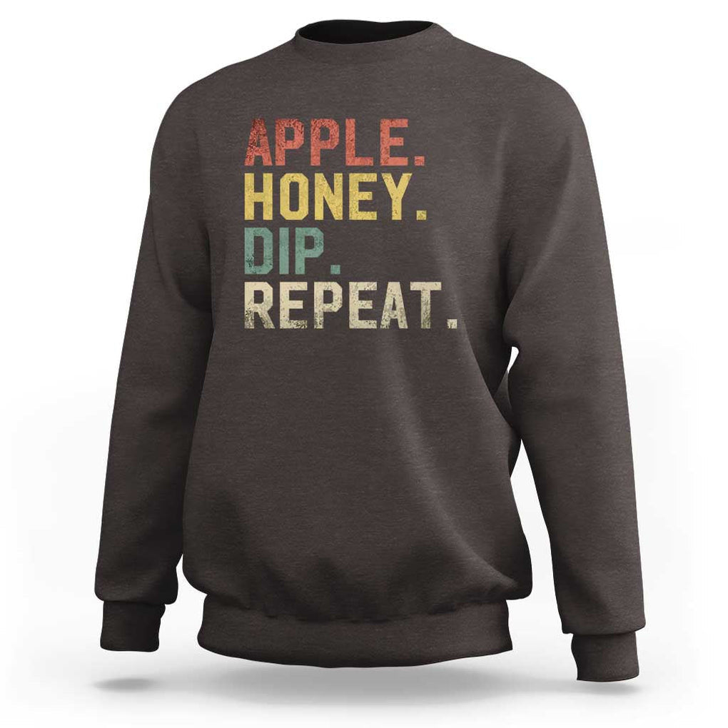 Rosh Hashanah Jewish Sweatshirt Apple Honey Dip Repeat TS09 Dark Chocolate Print Your Wear