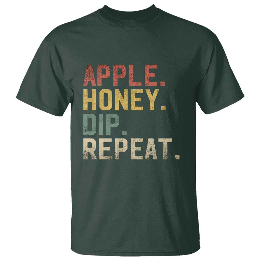 Rosh Hashanah Jewish T Shirt Apple Honey Dip Repeat TS09 Dark Forest Green Print Your Wear