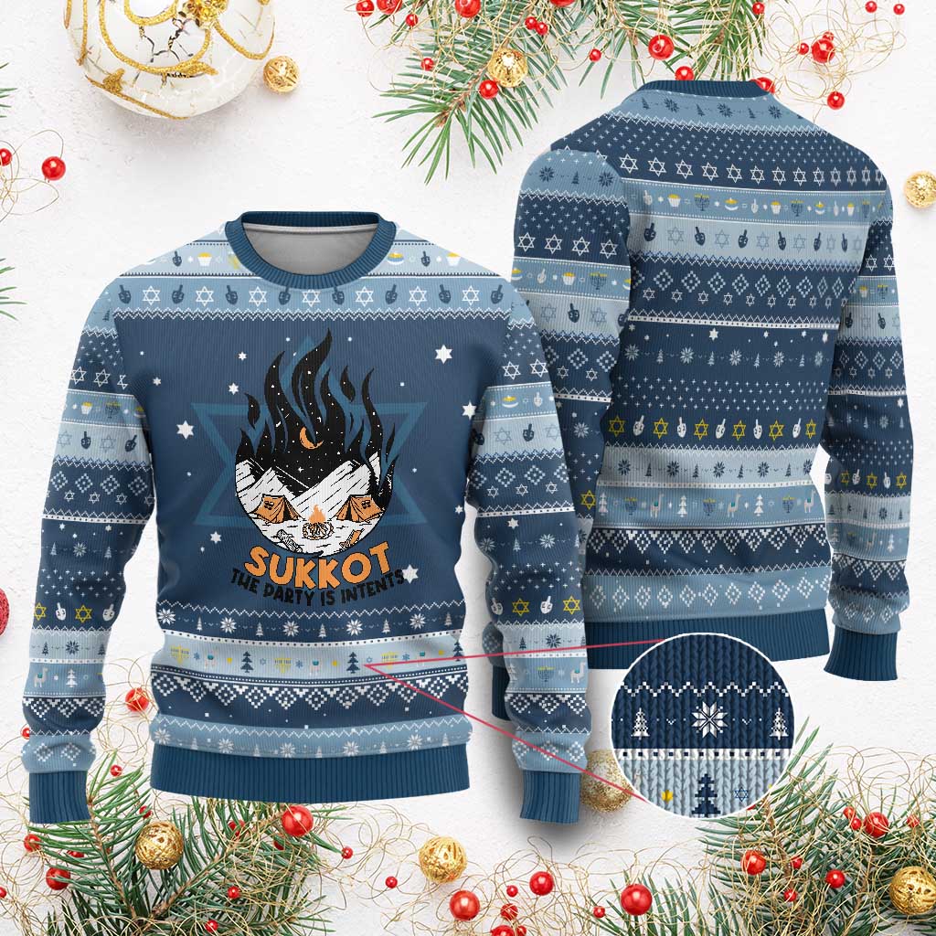 Sukkot Hanukkah Ugly Sweater The Party is Intents Jewish Holiday TS09 Navy Light Blue Print Your Wear