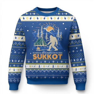 Funny Sukkot Hanukkah Ugly Sweater I've Waited All Year For Sukkot Bigfoot Jewish Holiday TS09 Blue White Print Your Wear