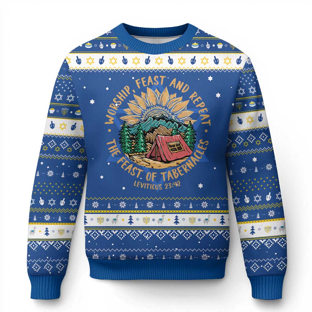 Sukkot Hanukkah Ugly Sweater The Feast of Tabernacles Jewish Holiday TS09 Blue White Print Your Wear