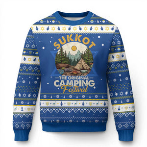 Sukkot Hanukkah Ugly Sweater The Original Camping Festival Vintage Jewish Holiday TS09 Blue White Print Your Wear