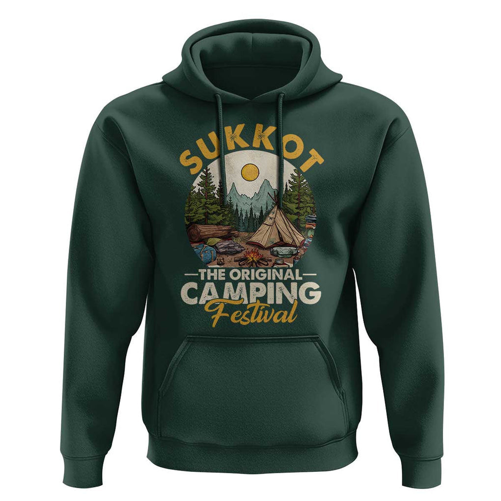 Sukkot Hoodie The Original Camping Festival Vintage Jewish Holiday TS09 Dark Forest Green Print Your Wear