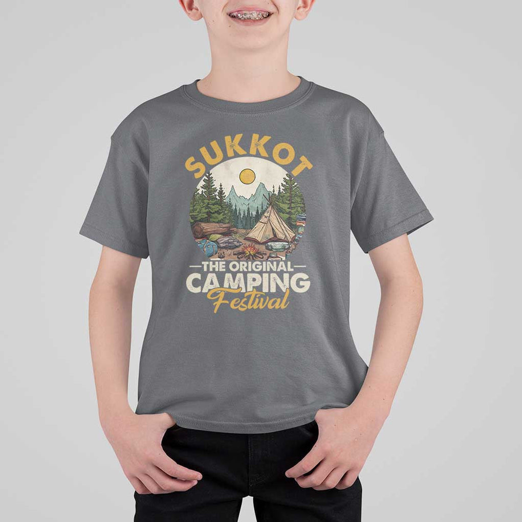 Sukkot T Shirt For Kid The Original Camping Festival Vintage Jewish Holiday TS09 Charcoal Print Your Wear
