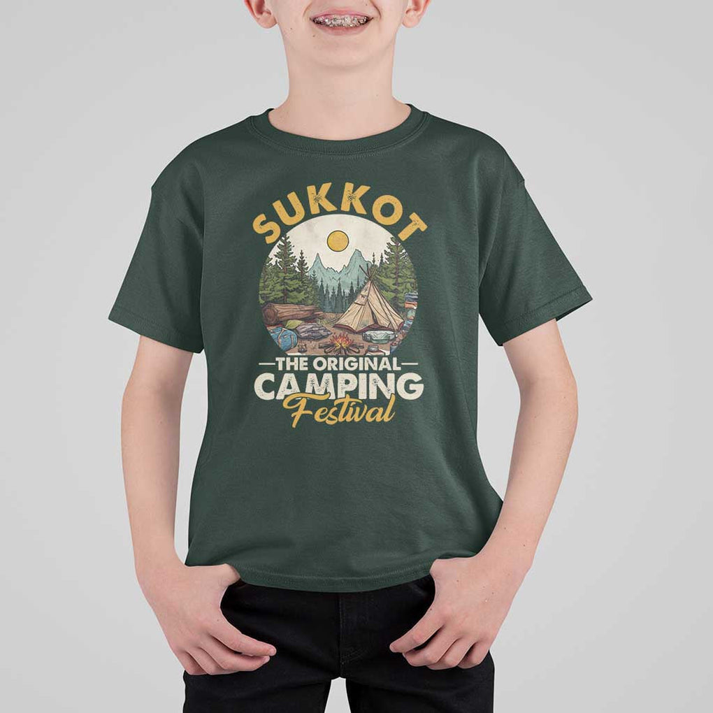 Sukkot T Shirt For Kid The Original Camping Festival Vintage Jewish Holiday TS09 Dark Forest Green Print Your Wear