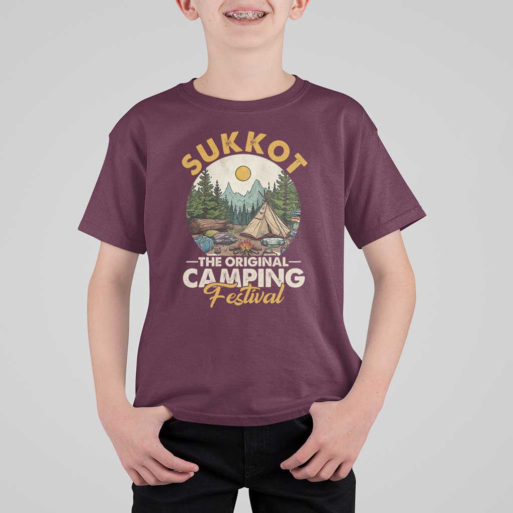 Sukkot T Shirt For Kid The Original Camping Festival Vintage Jewish Holiday TS09 Maroon Print Your Wear