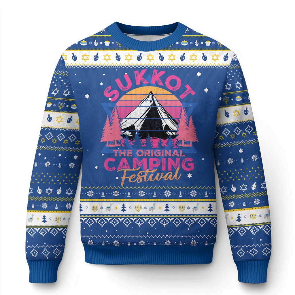 Sukkot Hanukkah Ugly Sweater The Original Camping Festival Jewish Holiday TS09 Blue White Print Your Wear