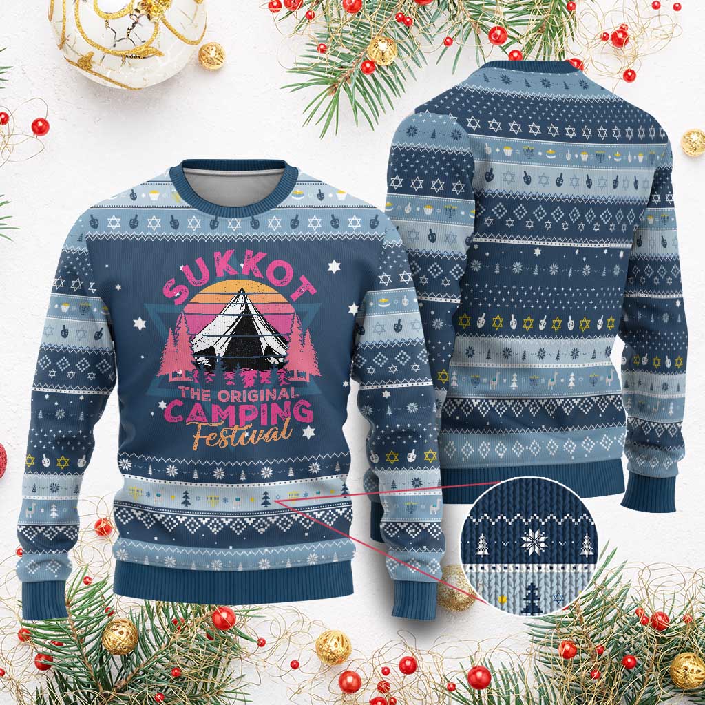 Sukkot Hanukkah Ugly Sweater The Original Camping Festival Jewish Holiday TS09 Navy Light Blue Print Your Wear