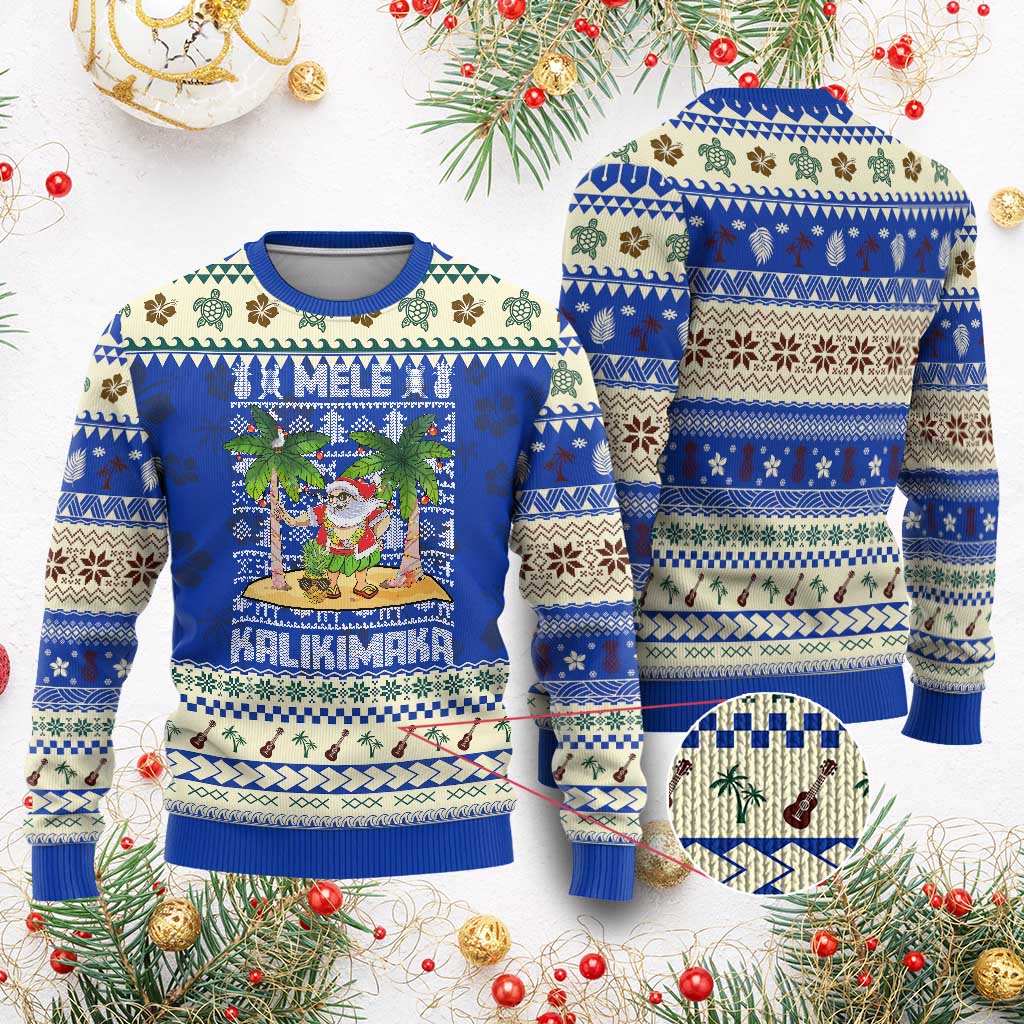 Xmas In Hawaii Ugly Christmas Sweater Mele Kalikimaka Santa Hawaiian Christmas Hula Dance TS09 Blue Print Your Wear