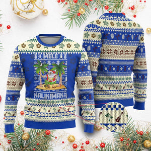 Xmas In Hawaii Ugly Christmas Sweater Mele Kalikimaka Santa Hawaiian Christmas Hula Dance TS09 Blue Print Your Wear