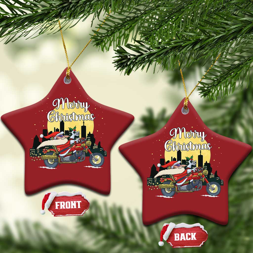 Funny Xmas Riding Christmas Ornament Santa Riding Motorcycle Biker TS09 Star Red Print Your Wear