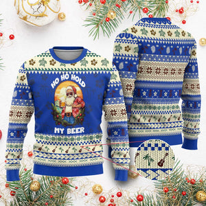 Xmas In Hawaii Ugly Christmas Sweater Ho Ho Hold My Beer Cool Santa Sunglass TS09 Blue Print Your Wear