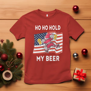 Funny Drunk Santa Christmas T Shirt Ho Ho Hold My Beer USA Flag TS09 Red Printyourwear