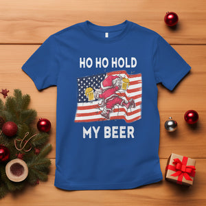 Funny Drunk Santa Christmas T Shirt Ho Ho Hold My Beer USA Flag TS09 Royal Blue Printyourwear