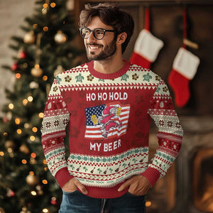 Xmas In Hawaii Ugly Christmas Sweater Ho Ho Hold My Beer Drunk Santa USA Flag TS09 Hibiscus Print Your Wear