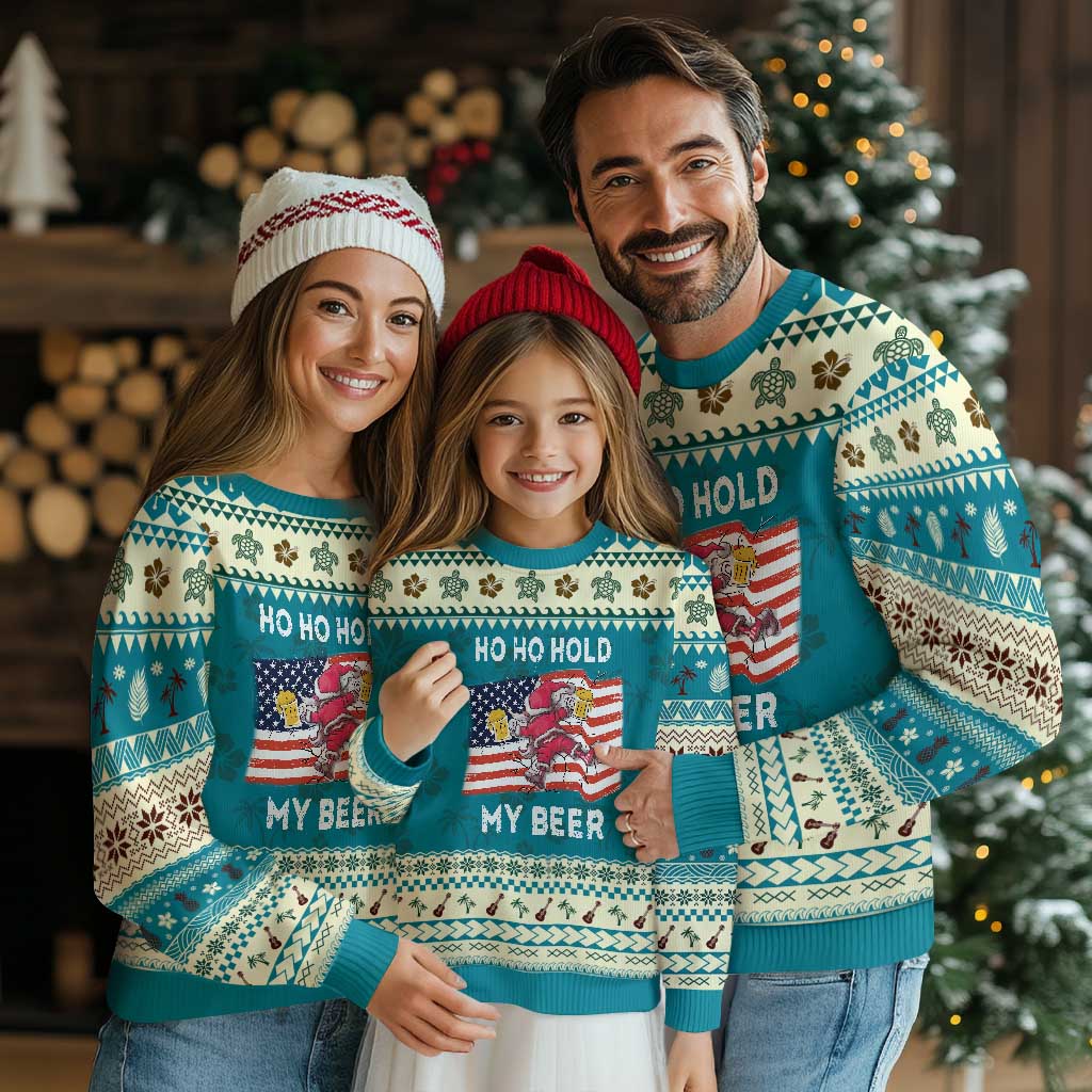 Xmas In Hawaii Ugly Christmas Sweater Ho Ho Hold My Beer Drunk Santa USA Flag TS09 Teal Print Your Wear