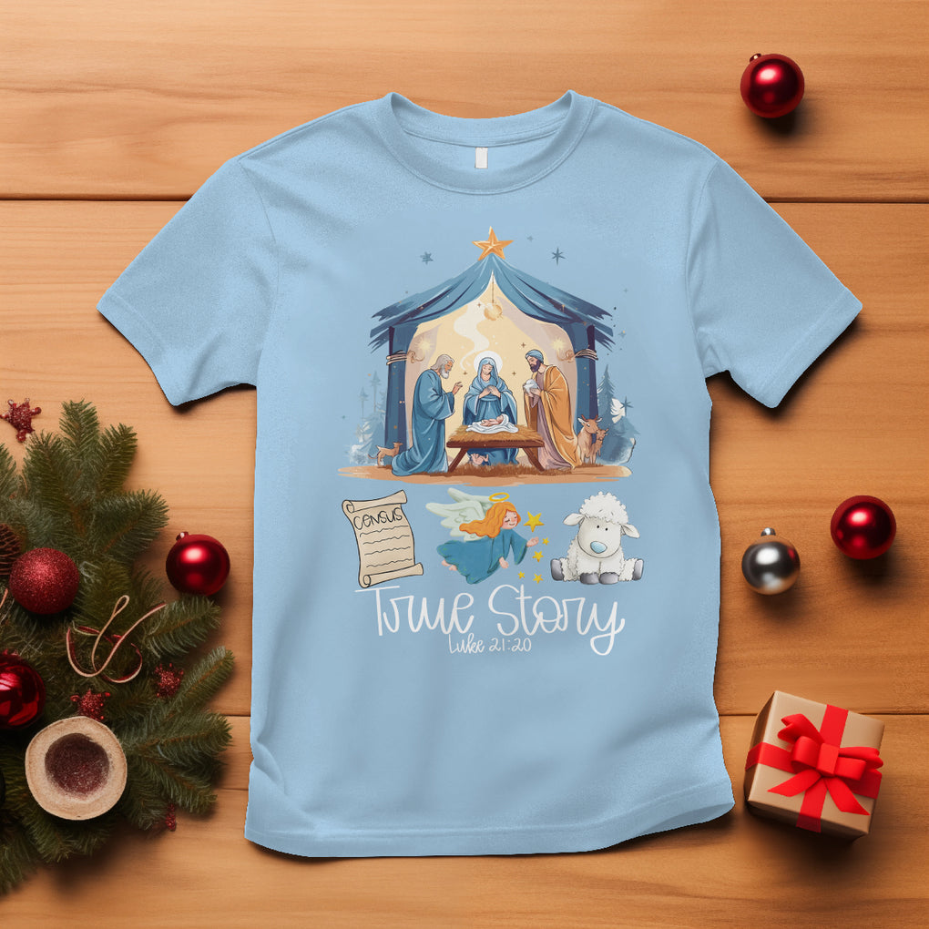 True Story Nativity Christmas Baby God Jesus Christian T Shirt TS09 Light Blue Printyourwear