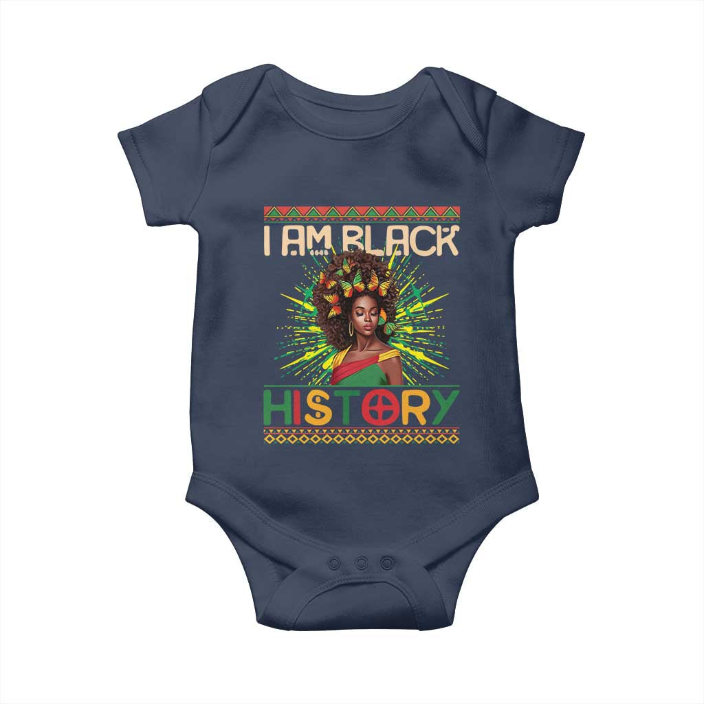 I Am Black History Baby Onesie Pretty African American Women Butterfly TS09 Navy Print Your Wear