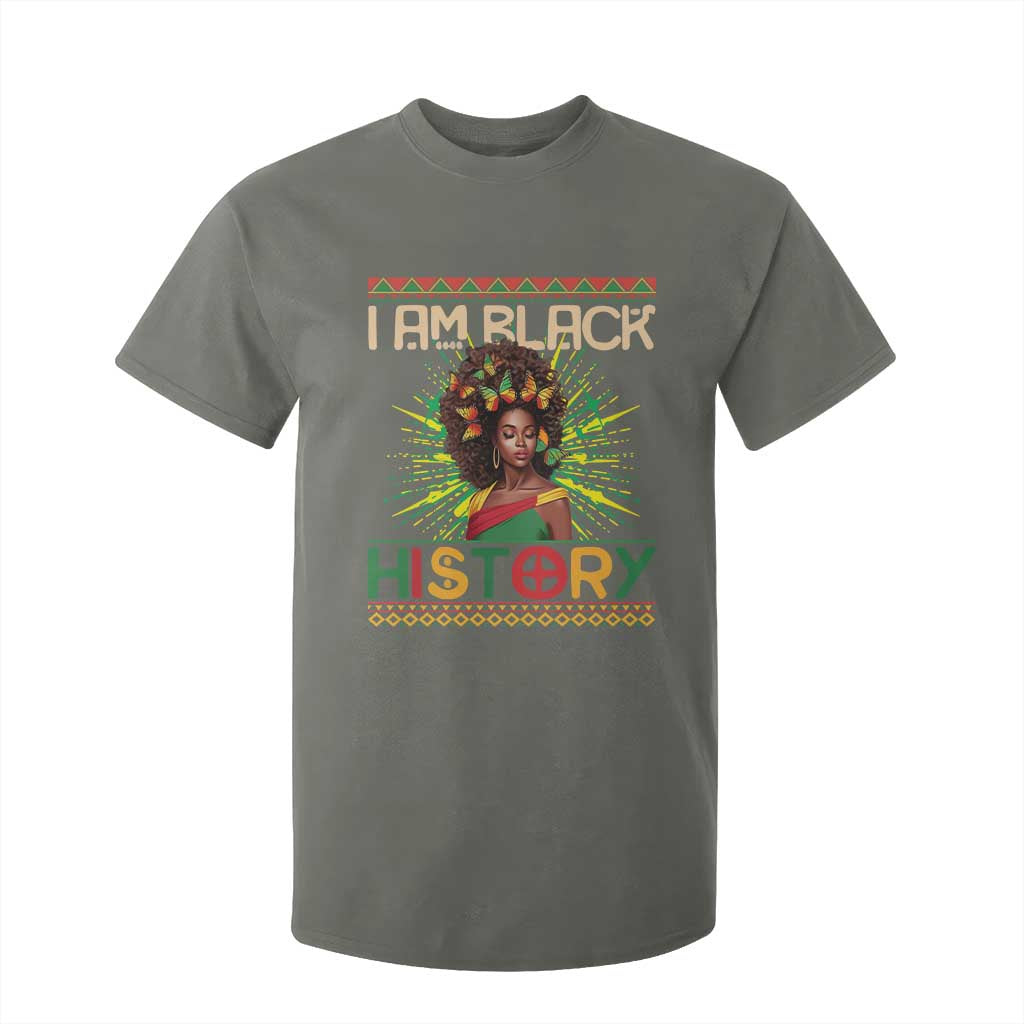 I Am Black History T Shirt For Kid Pretty African American Women Butterfly TS09 Military Green Print Your Wear