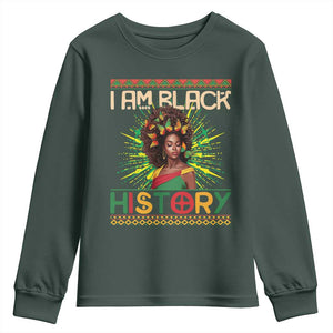I Am Black History Youth Sweatshirt Pretty African American Women Butterfly TS09 Dark Forest Green Print Your Wear