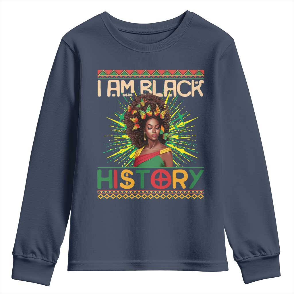 I Am Black History Youth Sweatshirt Pretty African American Women Butterfly TS09 Navy Print Your Wear