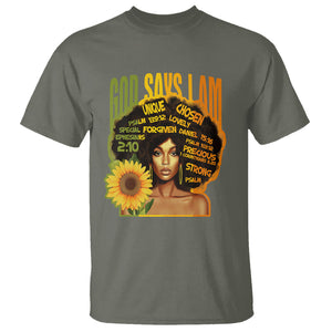 God Says I Am Melanin Strong Unique Black Women Sunflower T Shirt TS09 Military Green Printyourwear