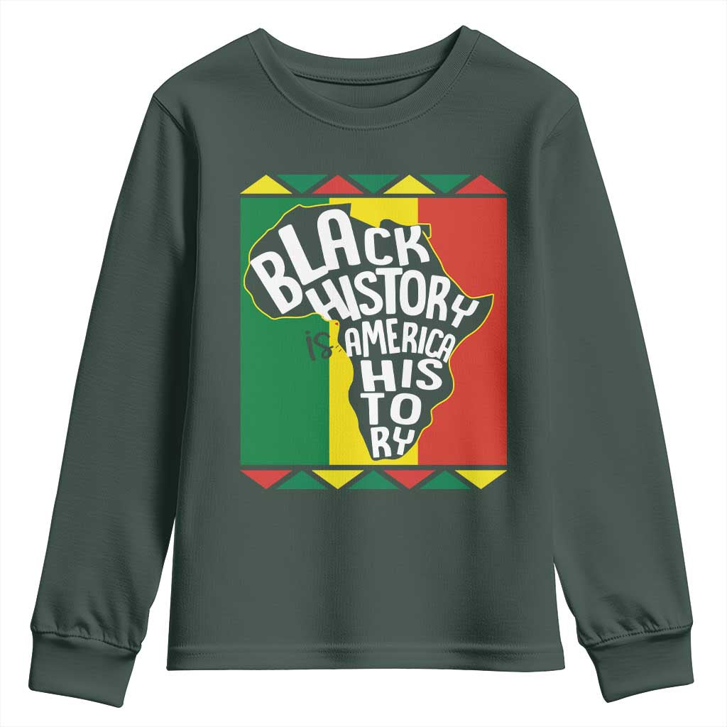 African American Pride Youth Sweatshirt Black History Is American History TS09 Dark Forest Green Print Your Wear