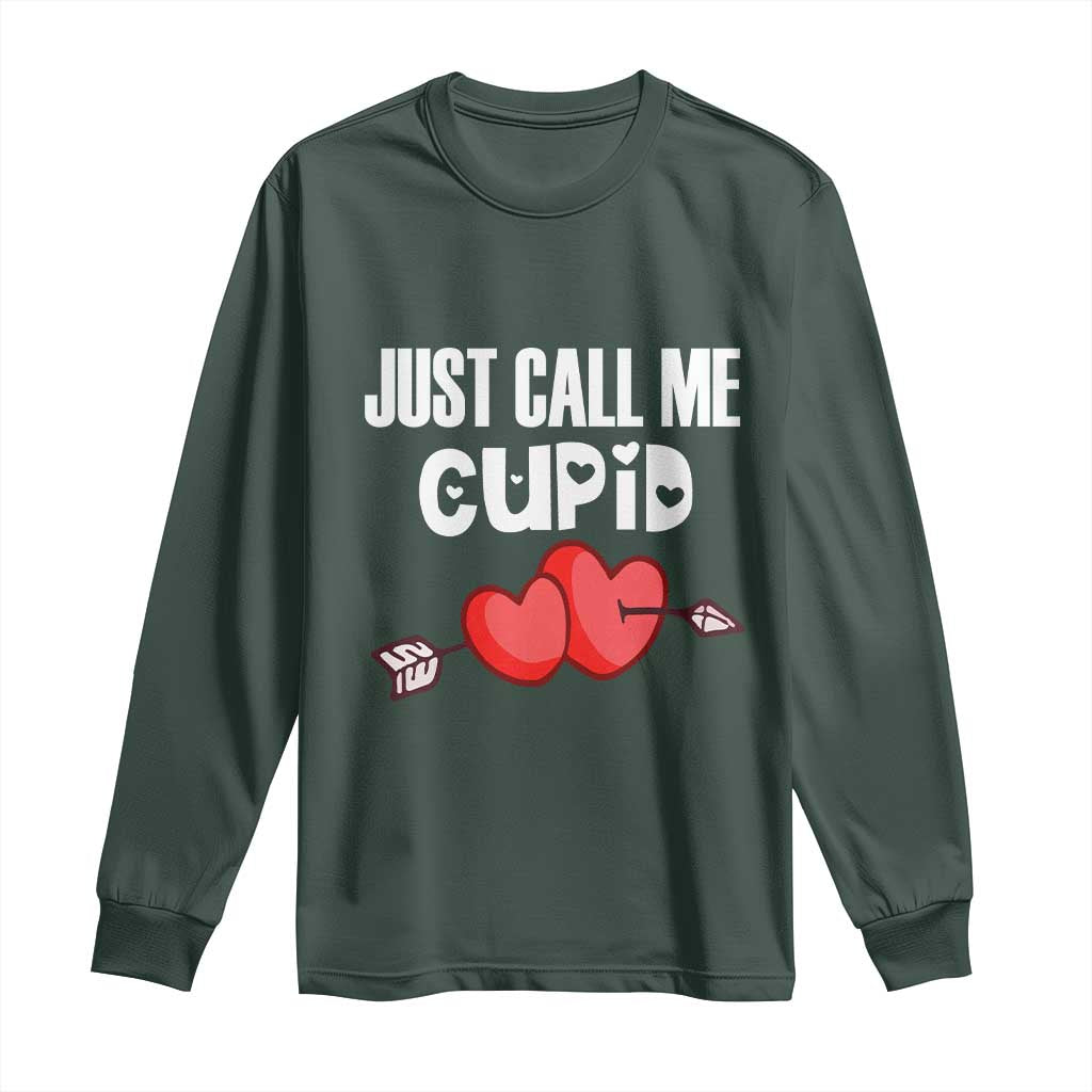 Valentine's Day Long Sleeve Shirt Just Call Me Cupid Retro Arrow Heart TS09 Dark Forest Green Print Your Wear