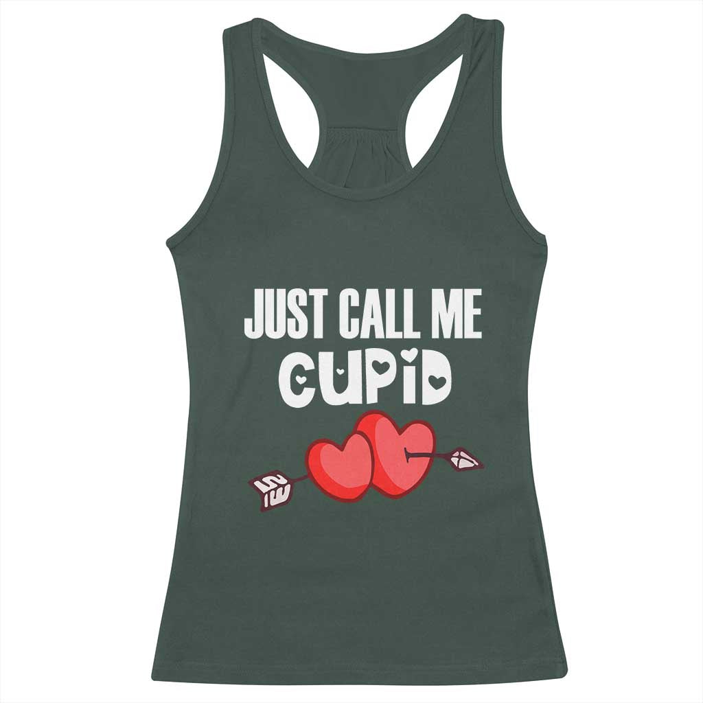 Valentine's Day Racerback Tank Top Just Call Me Cupid Retro Arrow Heart TS09 Dark Forest Green Print Your Wear