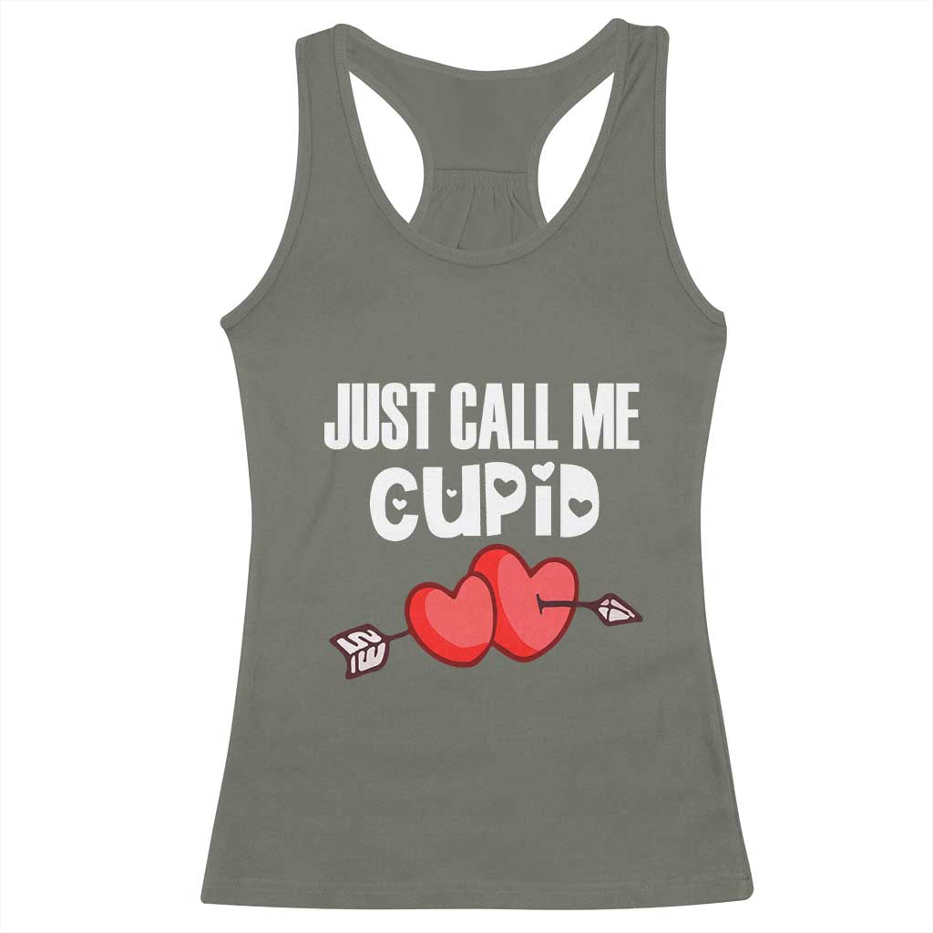 Valentine's Day Racerback Tank Top Just Call Me Cupid Retro Arrow Heart TS09 Military Green Print Your Wear