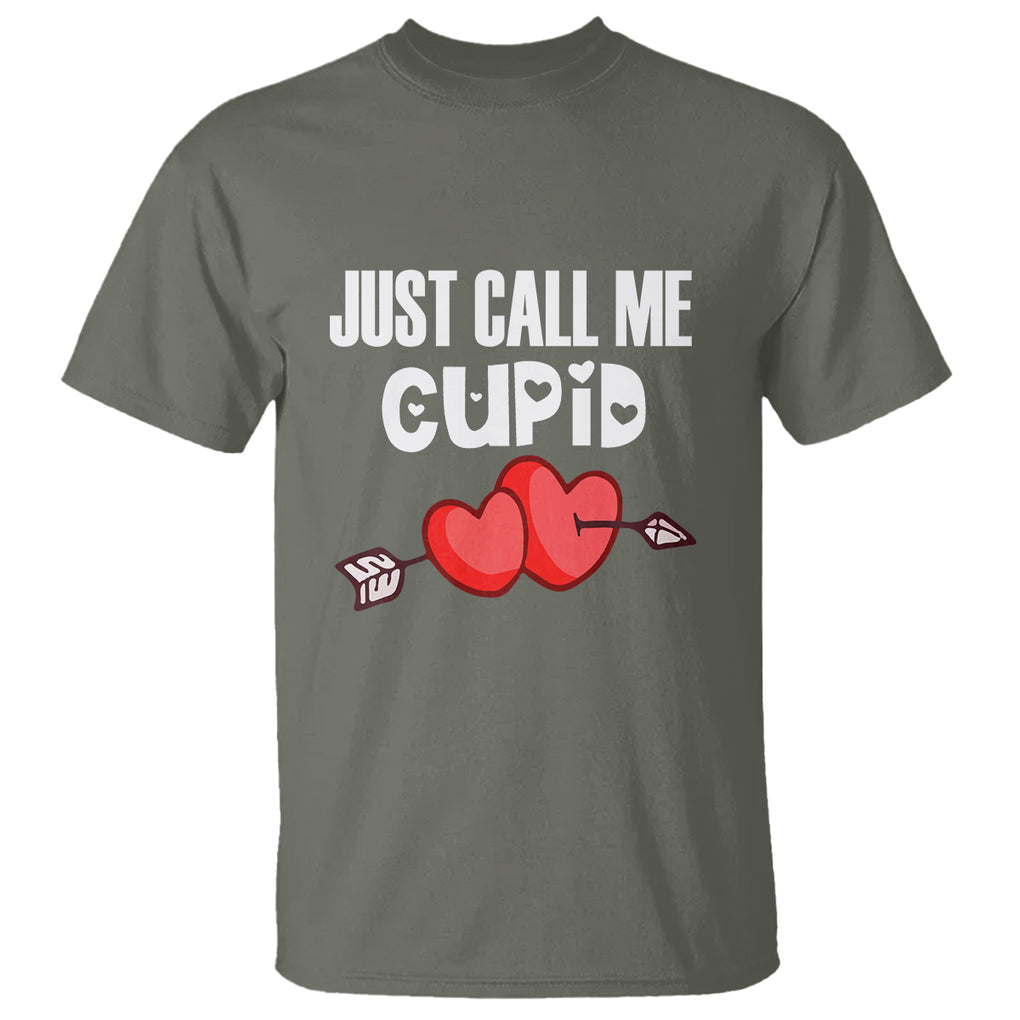 Valentine's Day T Shirt Just Call Me Cupid Retro Arrow Heart TS09 Military Green Printyourwear