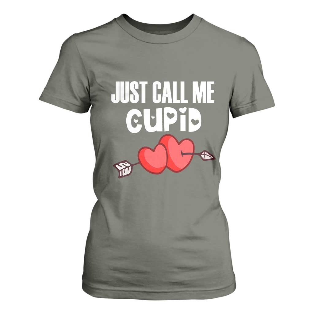 Valentine's Day T Shirt For Women Just Call Me Cupid Retro Arrow Heart TS09 Military Green Print Your Wear
