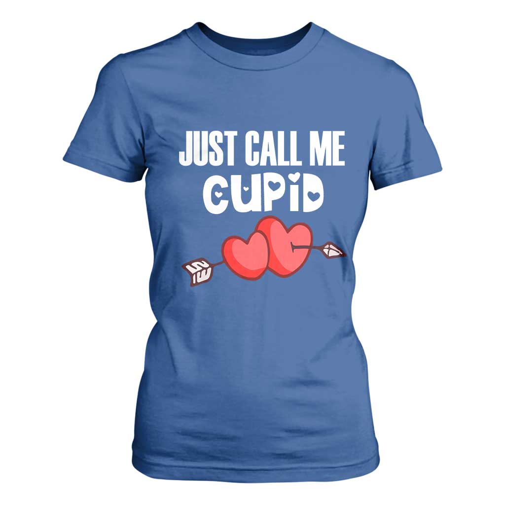 Valentine's Day T Shirt For Women Just Call Me Cupid Retro Arrow Heart TS09 Royal Blue Print Your Wear