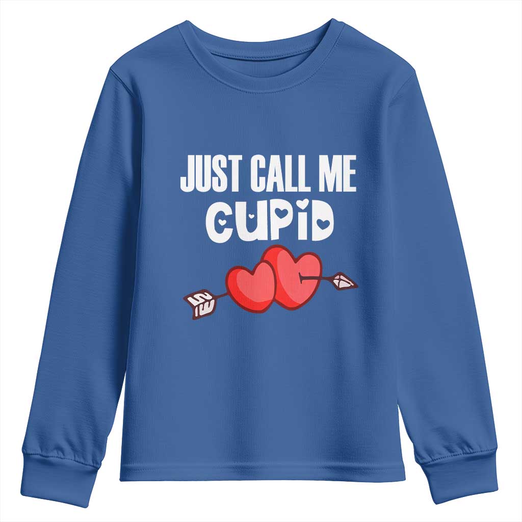 Valentine's Day Youth Sweatshirt Just Call Me Cupid Retro Arrow Heart TS09 Royal Blue Print Your Wear