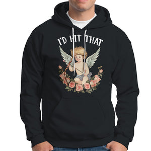 Valentine's Day Hoodie I'd Hit That Cupid Vintage Art Rose TS09 Black Printyourwear